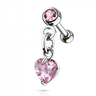 Piercing cartilage  coeur rose en pendentif