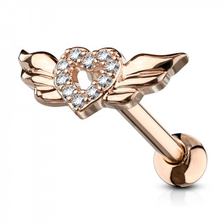 Piercing cartilage coeur strass à ailes d'ange - Cuivré