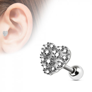 Piercing cartilage coeur zirconiums clairs