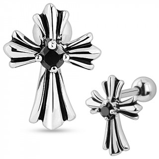 Piercing cartilage croix médiévale à strass noir