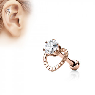 Piercing cartilage cuivr  coeur ajour et pierre claire