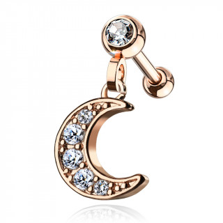 Piercing cartilage cuivr  pendentif lune pave de strass