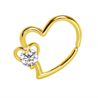 Piercing cartilage dor anneau double coeur  strass