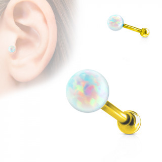 Piercing cartilage dor avec perle d'Opale  filetage interne