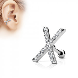 Piercing cartilage en forme de X pav de strass