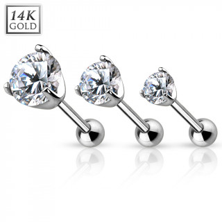 Piercing cartilage en or blanc 14 carats avec zirconium