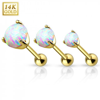 Piercing cartilage en or jaune 14 carats avec Opale synthétique