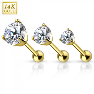 Piercing cartilage en or jaune 14 carats avec zirconium