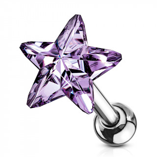 Piercing cartilage à étoile de cristal violet tanzanite