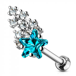 Piercing cartilage  toile filante multi-strass claires et aqua