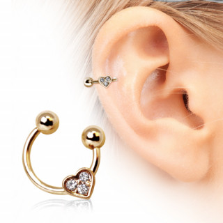 Piercing cartilage fer  cheval dor  coeur strass