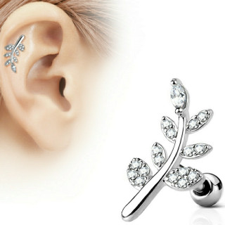 Piercing hlix cartilage feuille strass clairs