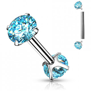 Piercing cartilage filetage interne en acier bleu aqua  embouts strass