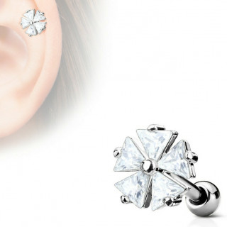 Piercing cartilage fleur  ptales strass triangulaires