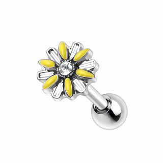 Piercing cartilage fleur emaille jaune  strass