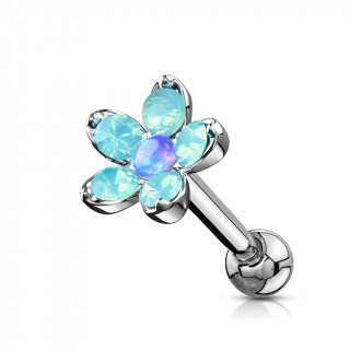 Piercing cartilage  fleur d'opalites et Opale - Bleu