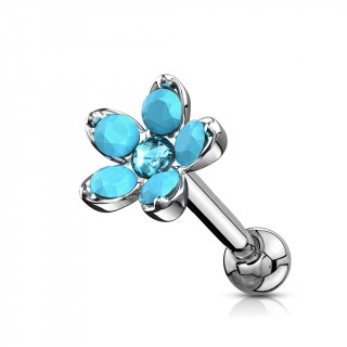 Piercing cartilage  fleur d'opalites et Opale - Bleu turquoise et aqua
