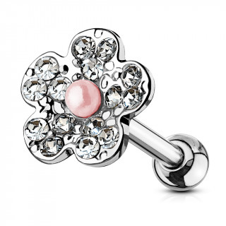 Piercing cartilage fleur  perle rose et ptales strass