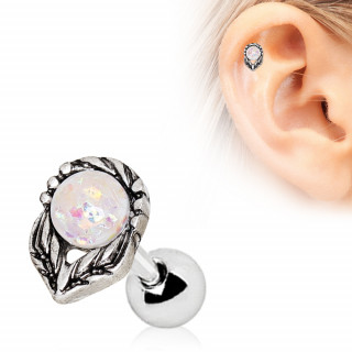 Piercing cartilage fleur serti d'une Opale