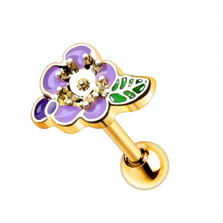 Piercing cartilage  fleur violette et dore