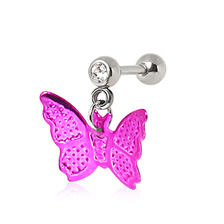 Piercing cartilage hlix  pendentif papillon rose