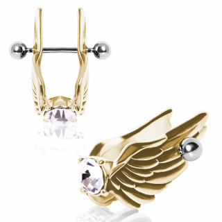 Piercing cartilage hlix dor en acier  ailes d'anges profiles avec strass