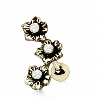 Piercing cartilage hélix doré vintage à fleurs avec strass