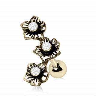 Piercing cartilage hlix dor vintage  fleurs avec strass