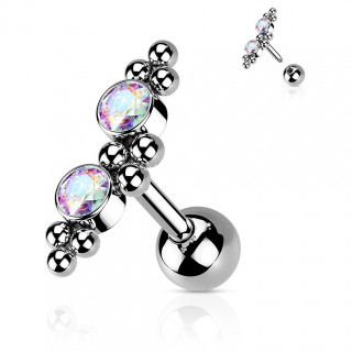 Piercing cartilage hélix / flat  à grappe de perles et strass - Aurore Boréale