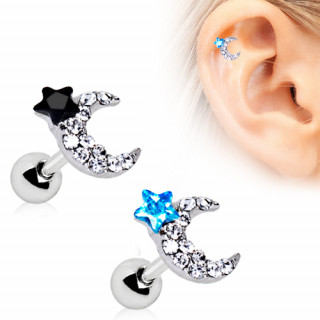 Piercing cartilage helix lune et toile strass