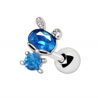 Piercing cartilage  lapin de zirconiums clairs et bleus