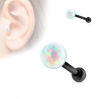 Piercing cartilage noir avec perle d'Opale  filetage interne