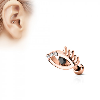 Piercing cartilage oeil à strass - Plaqué or rose