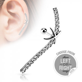 Piercing cartilage oreille  ligne de strass et toile