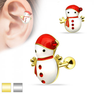 Piercing cartilage oreille bonhomme de neige  charpe et bonnet rouge