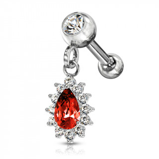 Piercing cartilage oreille  pendentif soleil - Clair et rouge