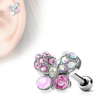 Piercing cartilage papillon  pierres et perle incrustes