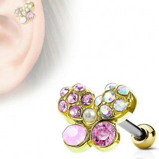 Piercing cartilage papillon  pierres et perle incrustes - Dor