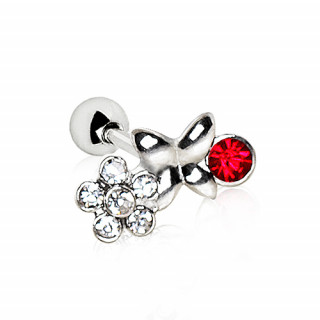 Piercing cartilage papillon et fleur strass