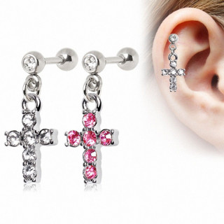 Piercing cartilage pendentif croix strass