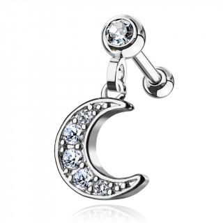 Piercing cartilage  pendentif lune pave de strass