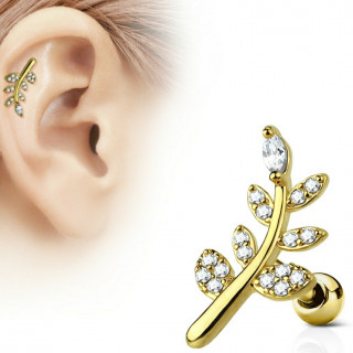 Piercing cartilage plaqu or  feuille strass clairs