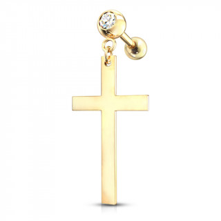 Piercing cartilage strass  pendentif croix latine - Dor