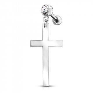 Piercing cartilage strass à pendentif croix latine - Inox