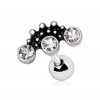 Piercing cartilage style ornemental à 3 strass