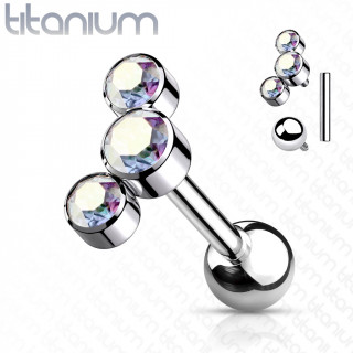 Piercing cartilage Titane G23 à trio de cristaux (filetage interne) - Aurore Boréale