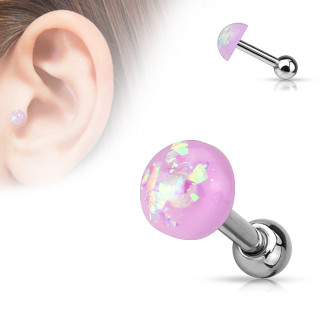 Piercing cartilage tragus helix à dôme d'opale poupre pailleté