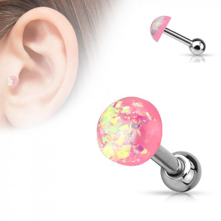 Piercing cartilage tragus helix à dôme d'opale rose pailleté