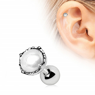 Piercing cartilage tragus hlix argent  perle blanche