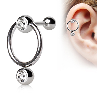 Piercing cartilage tragus hlix en acier  boules serties et anneau